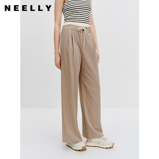 NEELLY纳俪商场同款纯色休闲裤早秋新款松紧腰通勤垂感阔腿裤长裤N23081H01090 商品图0
