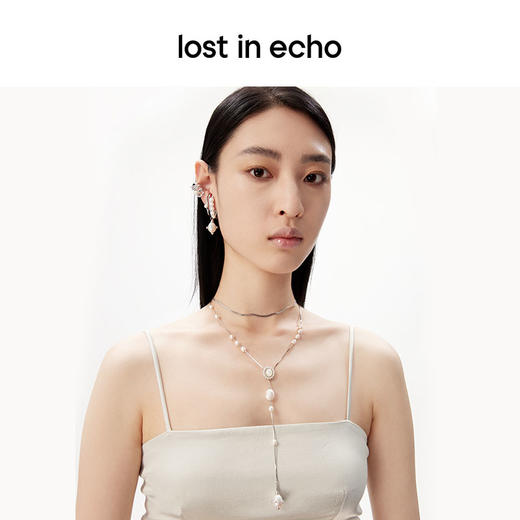 lost in echo原创设计师款轻奢Y字双层流线珍珠项链毛衣链锁骨链 商品图3