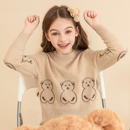 mettekids儿童羊绒衫2023秋新款女童卡通小熊毛衣男童休闲针织衫 商品图0