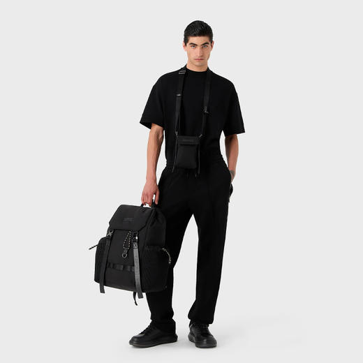 EMPORIO ARMANI 阿玛尼 男士金属徽标休闲运动裤 黑色 6R1PU2 1JHSZ 0999 商品图3