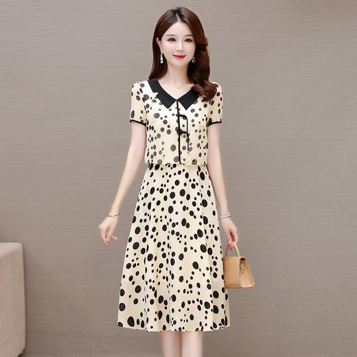 时尚气质高腰裙中长款，娃娃领假两件连衣裙QYM-XY-23MR558-Y 商品图0