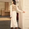 西遇V领欧美超火长裙女新款垂坠感白色长袖梭织连衣裙11838343 商品缩略图3