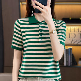 精纺纯棉POLO领针织衫条纹外穿t恤WJ305