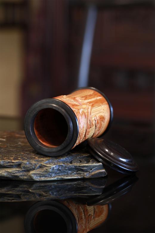 放鹤图°竹雕茶叶罐 商品图2