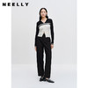 NEELLY纳俪商场同款V领连帽针织开衫秋新品设计感撞色显瘦外套女N23081A01067 商品缩略图1