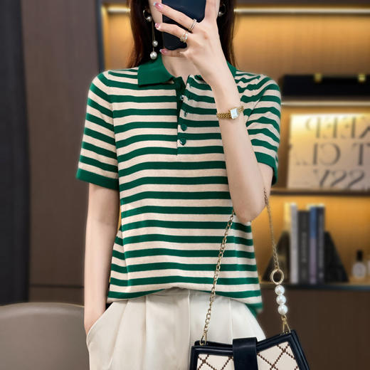 精纺纯棉POLO领针织衫条纹外穿t恤WJ305 商品图3