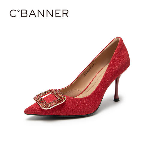 【婚嫁系列】千百度高跟鞋秋季细跟新娘鞋红色单鞋女羊皮宴会A23466088 商品图3