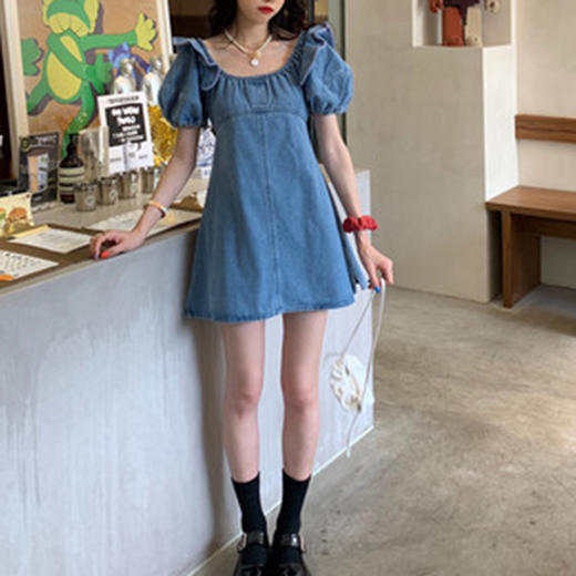 裁缝学苑AX97法式泡泡袖连衣裙纸样 女装U领a字裙子牛仔裙样板图 商品图2