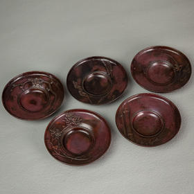 铜五君子图圆形杯托（一套五客）