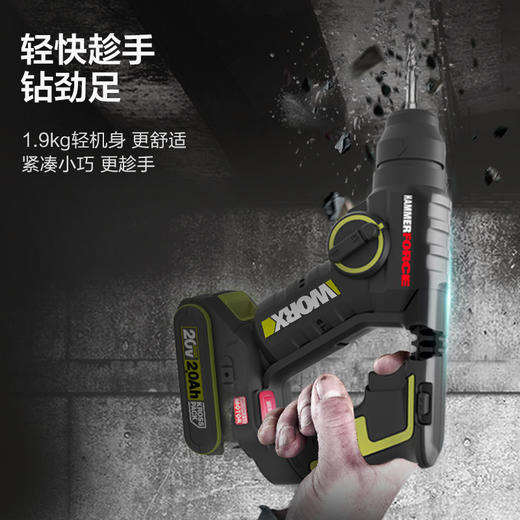 威克士工业级电锤WU380S锂电轻型电捶充电电钻冲击钻无线电动工具 商品图3