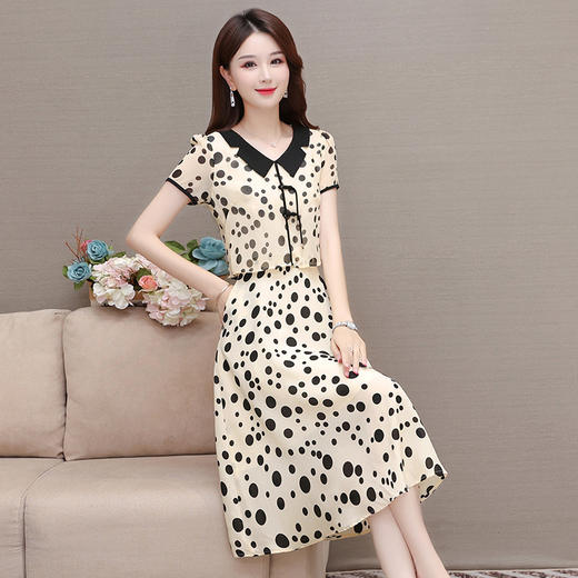 时尚气质高腰裙中长款，娃娃领假两件连衣裙QYM-XY-23MR558-Y 商品图1