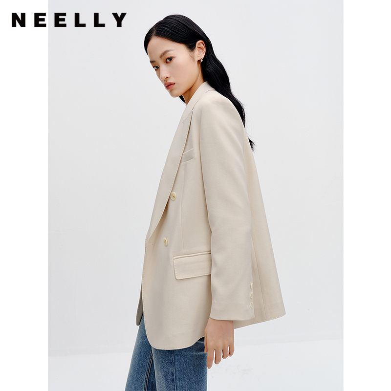 NEELLY纳俪商场同款米色西装外套小众设计感秋季新款休闲职业西服N23081W01086