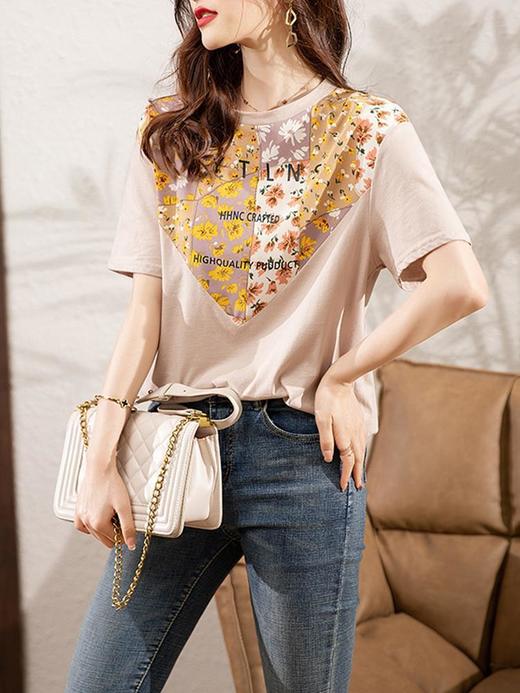 夏季新款，短袖T恤女宽松心形印花拼接显瘦洋气上衣KQL-B11N1657 商品图0