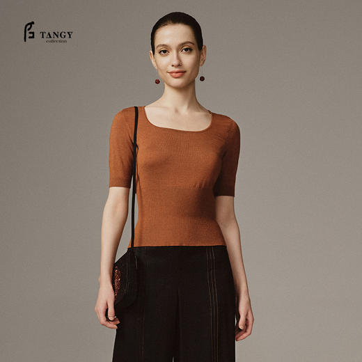 TANGY Collection天意高端2023秋季新品商场同款染秋系列女士针织短袖 商品图1