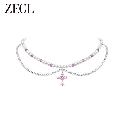 ZEGL设计师仙甜十字架系列叠戴珍珠项链女款轻奢高级感双层锁骨链 商品图1