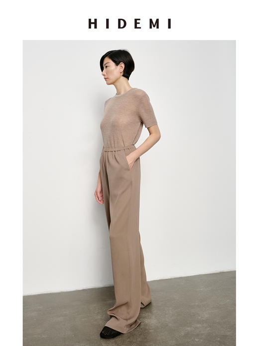 HIDEMI 升级版褶皱竖条松紧带式垂坠感醋酸空气裤 商品图2