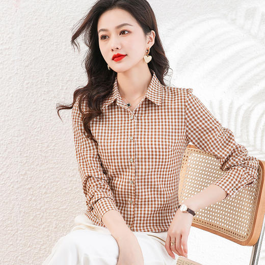 格子衬衫女款长袖春秋款，新款宽松中年妈妈装小衫打底衬衣上衣QB-TLCZ96333 商品图3