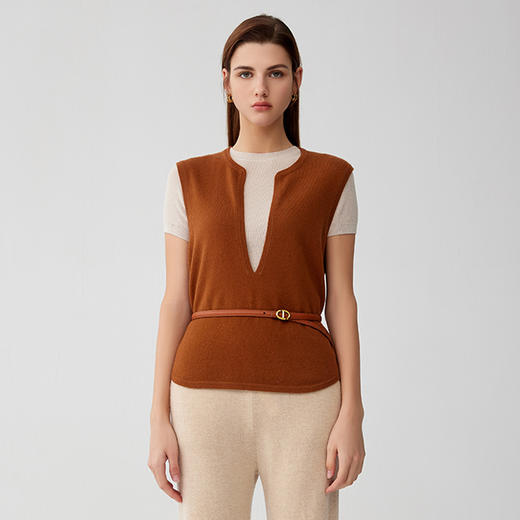 【无袖羊绒马甲】羊绒世家23年秋冬新品100%山羊绒无袖坎肩上衣 商品图0
