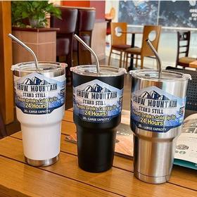 冰霸杯双饮杯大容量吸管保温杯车载304不锈钢夏日保冷咖啡杯吸管杯900ML【厂家直发】