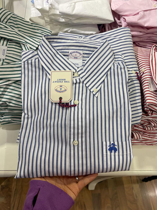 Brooks Brothers/布克兄弟 男士商务休闲扣领刺绣竖纹长袖衬衫 商品图0