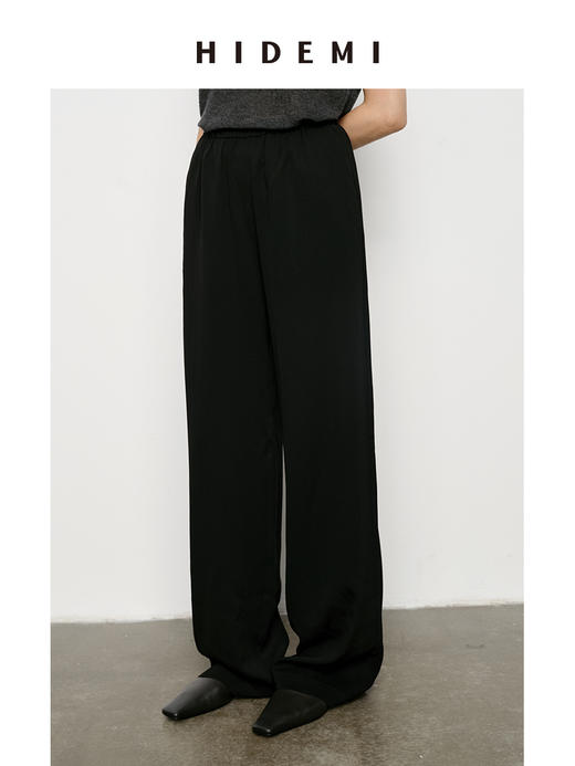 HIDEMI 升级版褶皱竖条松紧带式垂坠感醋酸空气裤 商品图5