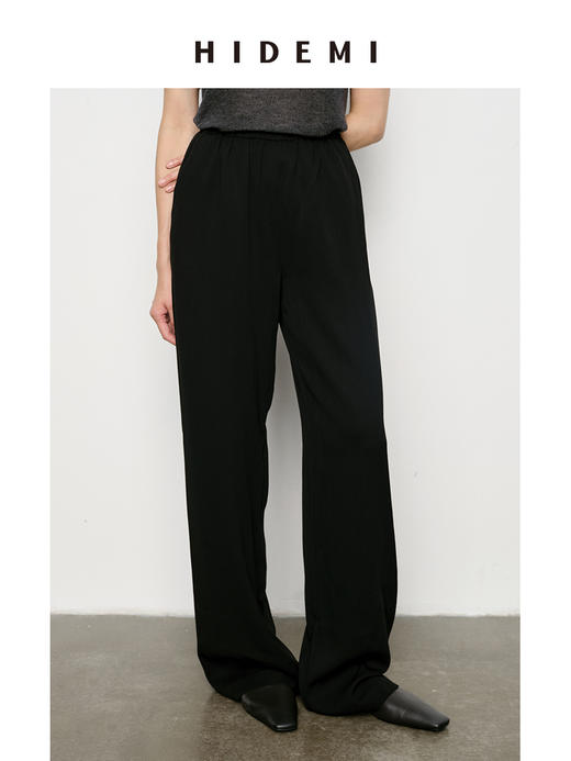 HIDEMI 升级版褶皱竖条松紧带式垂坠感醋酸空气裤 商品图4