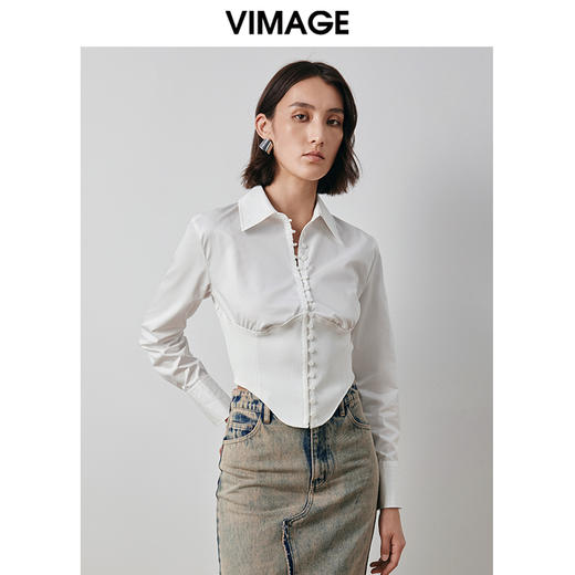 VIMAGE纬漫纪秋季新款百搭显瘦不规则设计感小众衬衫女上衣V2009611 商品图2