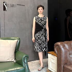 圣三利女装 新款印第安花纹图案中长拼接抽绳连衣裙SL2027160