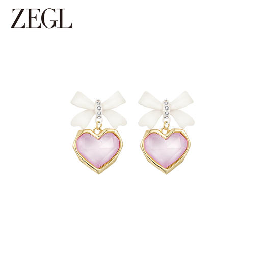 ZEGL粉色蝴蝶结爱心耳环女小众设计感高级耳钉2023年新款爆款耳饰 商品图1