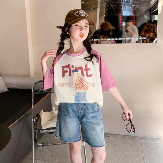 女童夏装短袖T恤纯棉2023新款洋气童装儿童夏季上衣女大童半袖潮 商品图1