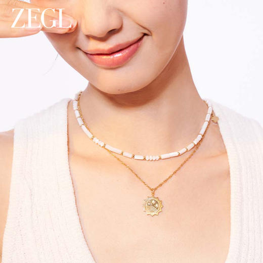 ZEGL设计师金币系列金色圆牌项链女双层叠戴贝壳锁骨链choker颈链 商品图4