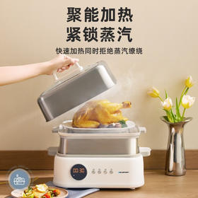 蓝宝 聚能鲜蒸锅电蒸锅蒸炖锅多功能家用隔水炖盅全自动预约蒸汽锅电煮锅电炖锅 【不锈钢款-双层】电蒸锅【伊藤优选302401】