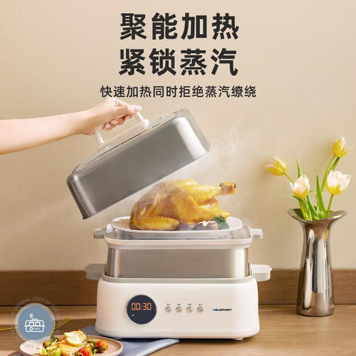 蓝宝 聚能鲜蒸锅电蒸锅蒸炖锅多功能家用隔水炖盅全自动预约蒸汽锅电煮锅电炖锅 【不锈钢款-双层】电蒸锅【伊藤优选302401】 商品图2