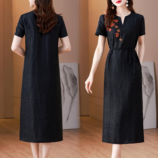 中式复古，夏季新款刺绣印花大码中长裙龟裂纹仿香云纱连衣裙AHM-blx9360 商品图2