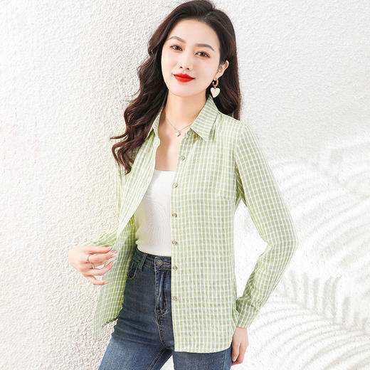 格子衬衫女款长袖春秋款，新款宽松中年妈妈装小衫打底衬衣上衣QB-TLCZ96333 商品图2