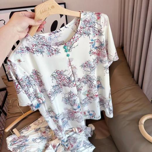 【夏季新款宽松大码居家套装】天然薄荷醇冰丝更加清凉 中老年妈妈短袖套装 满版印花高端清晰雅而不俗  商品图2