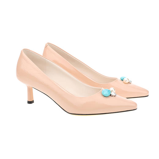 sheme高原狂想曲系列素面点缀绿松石和珍珠优雅细跟女士单鞋可定制 商品图7