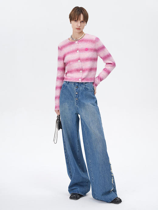 Self Who秘鲁羊驼毛衣开衫女2023新款秋季短款圆领长袖针织衫上衣 商品图3