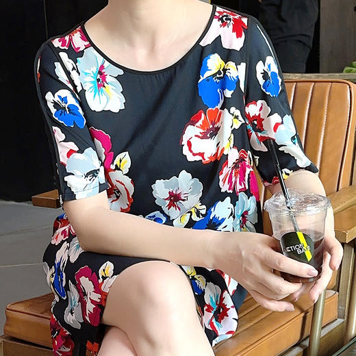 圣三利女装夏季中长款桑蚕丝印花连衣裙SL1927113 商品图4