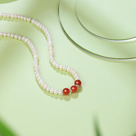周六福S925银淡水珍珠玛瑙项链 优雅时尚复古颈饰女生礼物官方 商品图3