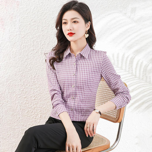 格子衬衫女款长袖春秋款，新款宽松中年妈妈装小衫打底衬衣上衣QB-TLCZ96333 商品图1