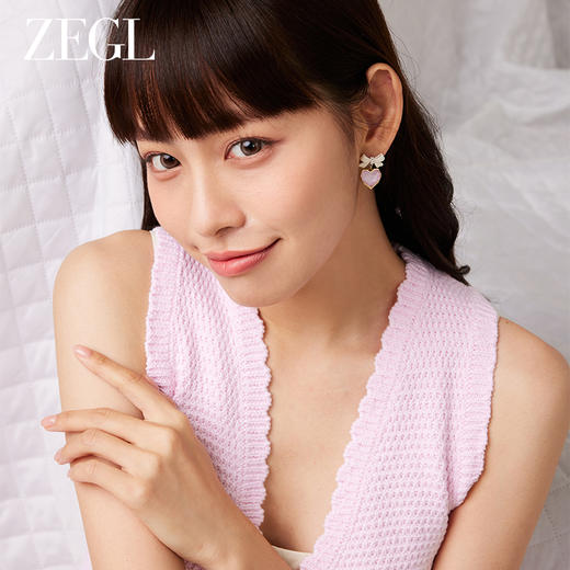 ZEGL粉色蝴蝶结爱心耳环女小众设计感高级耳钉2023年新款爆款耳饰 商品图5