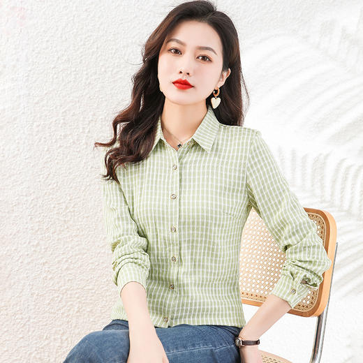 格子衬衫女款长袖春秋款，新款宽松中年妈妈装小衫打底衬衣上衣QB-TLCZ96333 商品图7