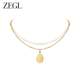 ZEGL设计师金币系列金色叠戴项链女款2023新款爆款双层甜酷锁骨链
