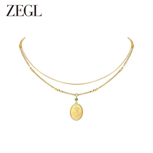 ZEGL设计师金币系列金色叠戴项链女款2023新款爆款双层甜酷锁骨链 商品图0