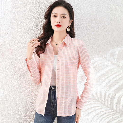 格子衬衫女款长袖春秋款，新款宽松中年妈妈装小衫打底衬衣上衣QB-TLCZ96333 商品图0