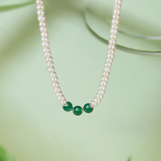 周六福S925银淡水珍珠玛瑙项链 优雅时尚复古颈饰女生礼物官方 商品图2