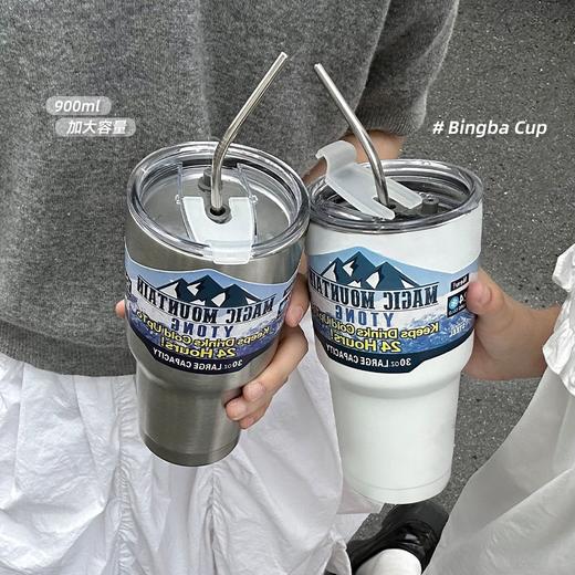 冰霸杯双饮杯大容量吸管保温杯车载304不锈钢夏日保冷咖啡杯吸管杯900ML【厂家直发】 商品图2