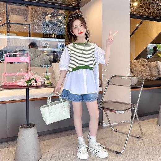 女童短袖T恤夏季2023新款童装女孩纯棉夏装女大童假两件儿童上衣 商品图2