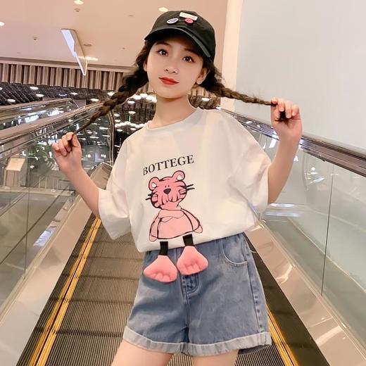 女童短袖t恤夏季纯棉2023新款洋气童装大童女孩儿童白色上衣夏装 商品图1